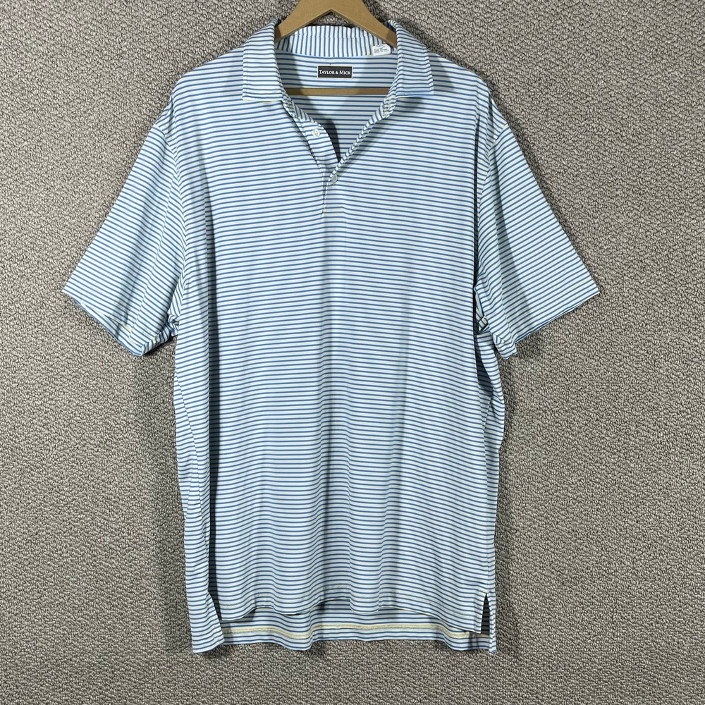 Taylor & Mick Polo Shirt‎ XL Blue Yellow Striped Short Sleeves Golf Athleisure
